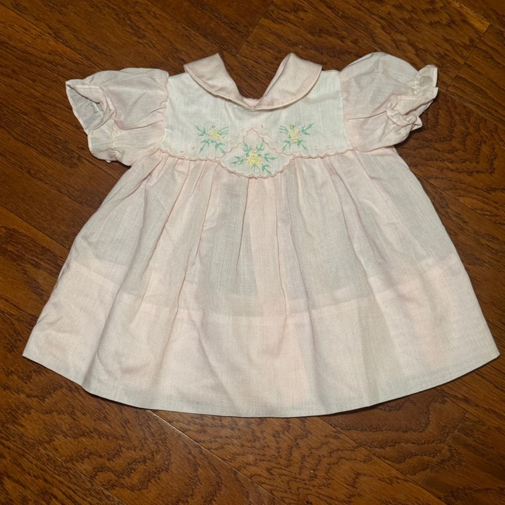 Vintage 1980s Pink Baby Dress with Embroidered Details